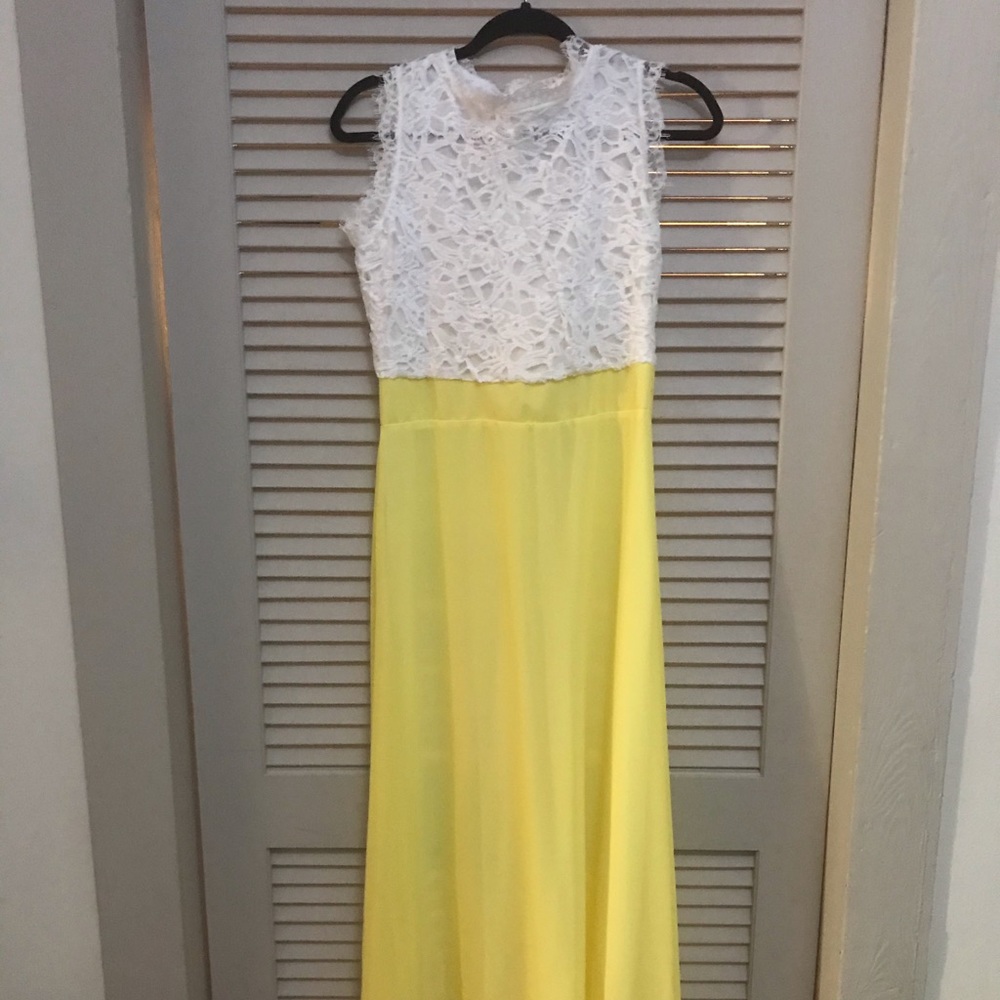 Size Medium Yellow and White full-length dress.
